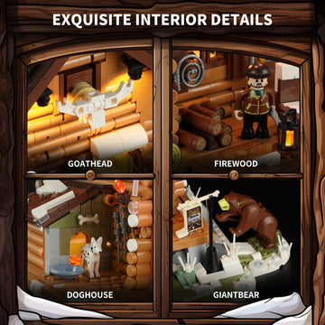 Funwhole Hunting-Cabin Lighting Building-Bricks Set - Retro Wooden Cabin Led Light Construction Building Model Set 2036 Pcs For Adults And Teen
