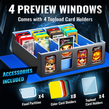 binirin Trading Card Storage Box for Commander Display  3000+ MTG Deck Box with 4 Toploaders & Card Supporters  PU Leather Card Deck Case Fits MTG Yugioh TCG Magic Game & Sports Cards (Black&Blue)