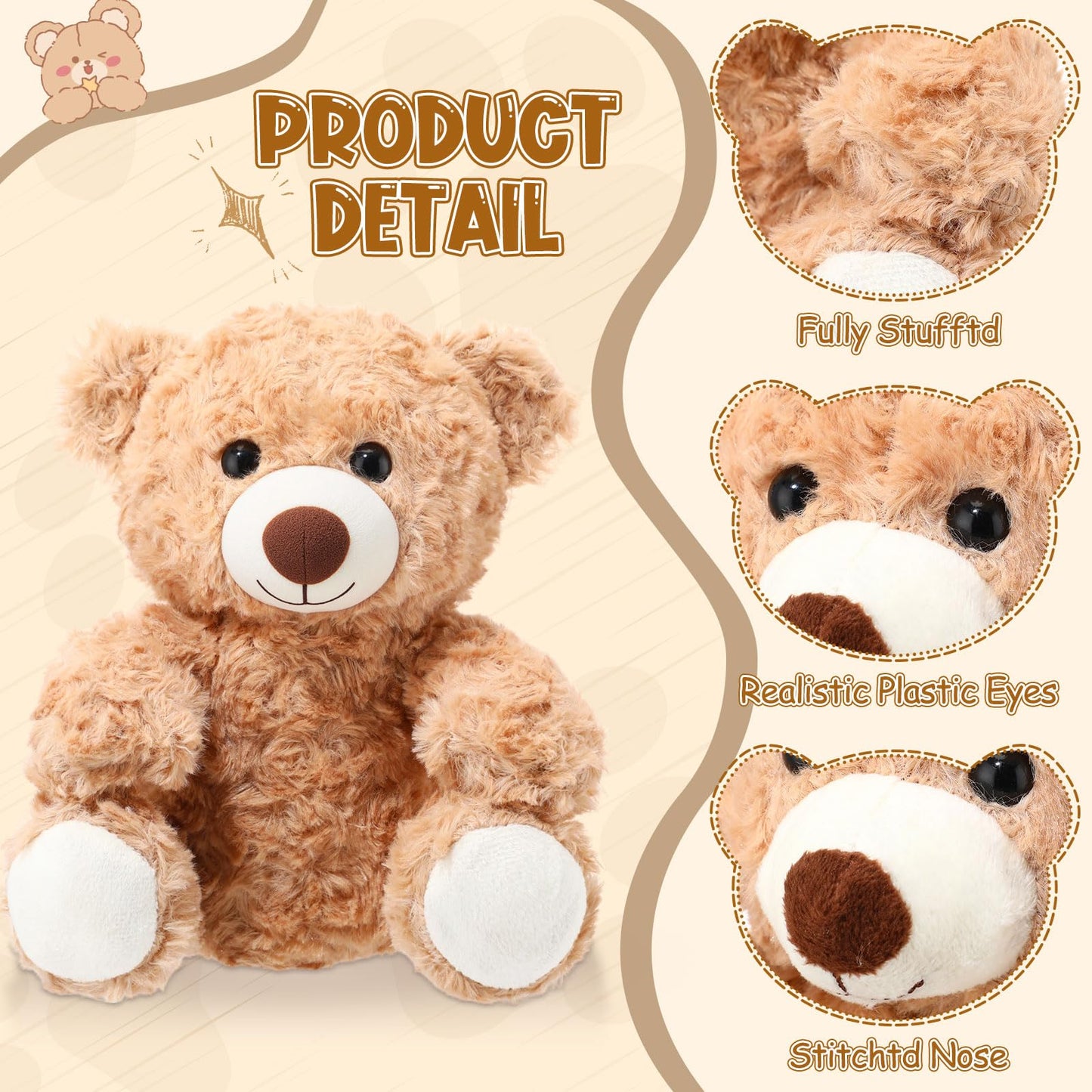 Jenaai 8 Pcs 10 Inch Stuffed Animal Bear Bulk Gift Soft Cute Baby Shower Bear Small Stuffed Plush Toys for Girls Boys Kid Child