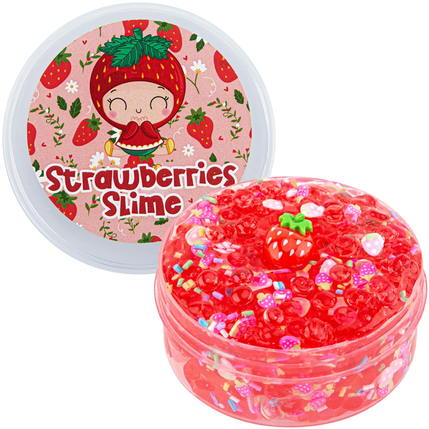 Strawberry Fishbowl Bead Slime, Good Stretchy And Non-Sticky Crunchy Slime, Slime Party Favors For Girls And Boys Ages 8-12, Sli