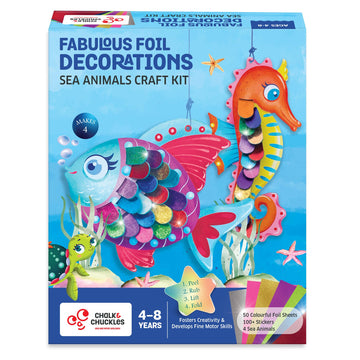 Chalk And Chuckles Art And Craft Kit; Fabulous Foil Decorations For Kids Age 4-9 Year; Sea Animals Diy Toys For Boys And Girls;