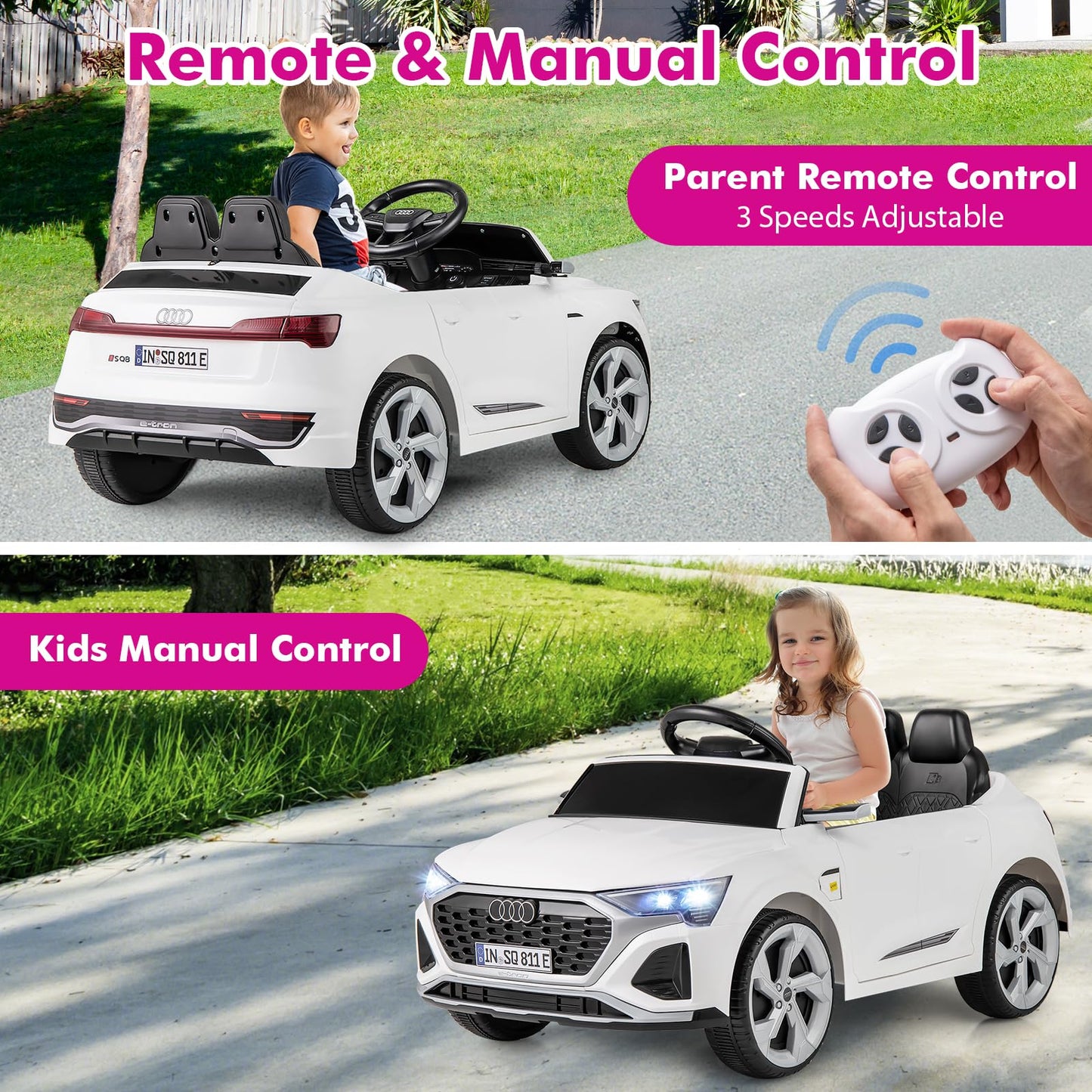 Licensed Audi SQ8 Ride on Car by INFANS, Battery Powered Electric Vehicle for with Remote Control, Adjustable Music, LED Lights,
