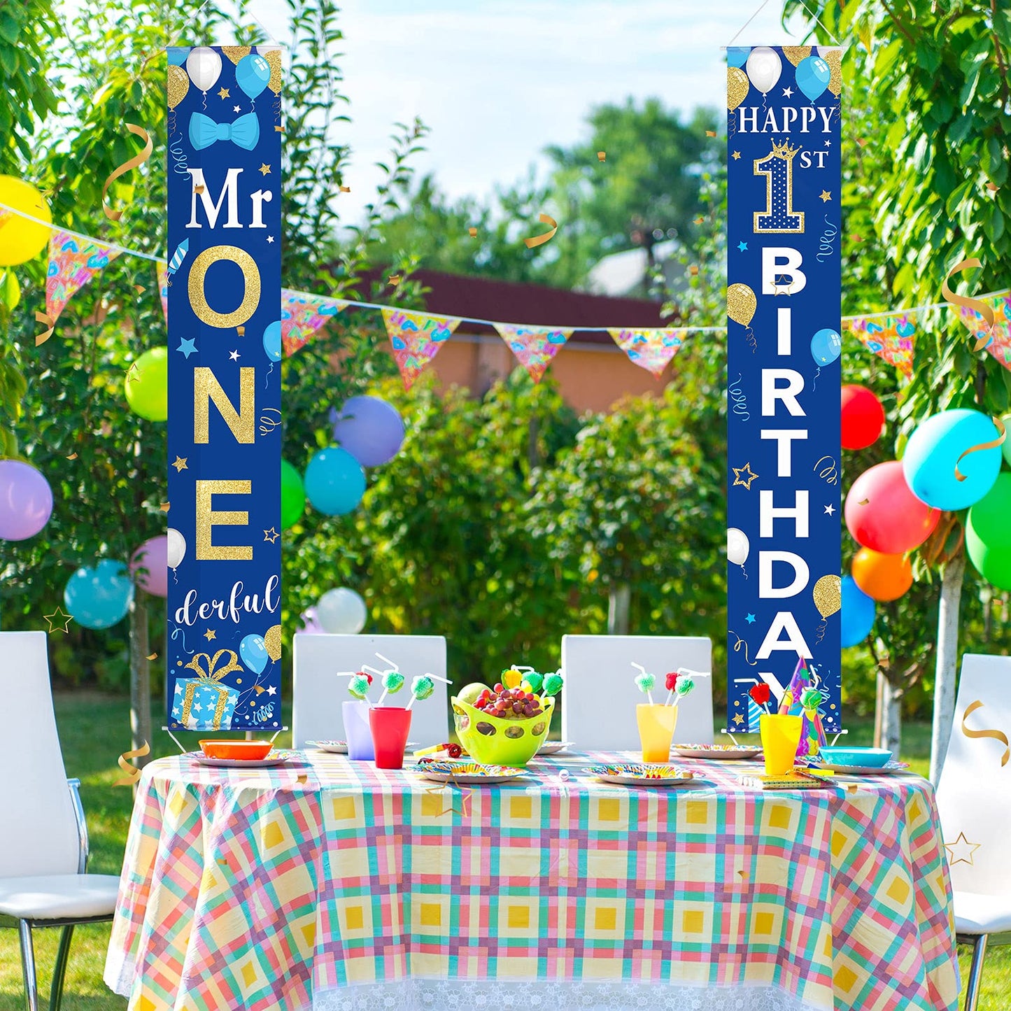2 Pieces 1st Birthday Party Decorations Mr. Onederful Birthday Banner 1st Birthday Porch Sign Hanging Door Banner Welcome Porch