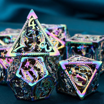 ARUOHHA Hollow DND Metal Dice Set Dungeons and Dragons D&D Dice 6 Sided Role Playing Games Dice with Gift Box, 7PCS D+D Polyhedr