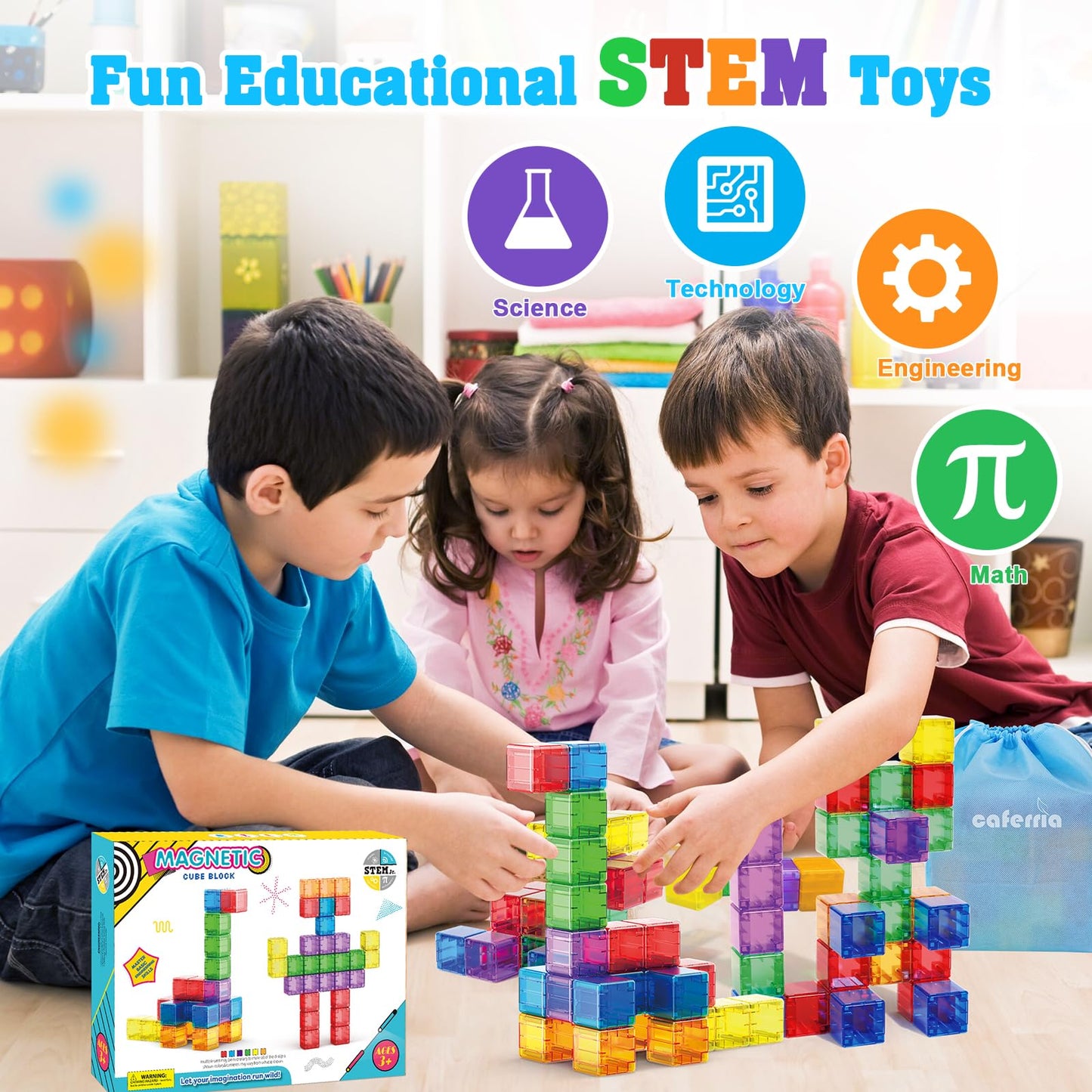 Caferria 1.38 Inch Magnetic Blocks Toddler Toys, 30Pcs Translucent Building Blocks Building Toys For Ages 2-4 5-7, Preschool Stem Magnet Sensory Montessori Toys For 2 3 4 5 6 Year Old Boys Girls