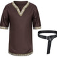 Kids Medieval Costume Boys Viking Tunic Knight Warrior Renaissance Shirts With Belt 4-6T Brown