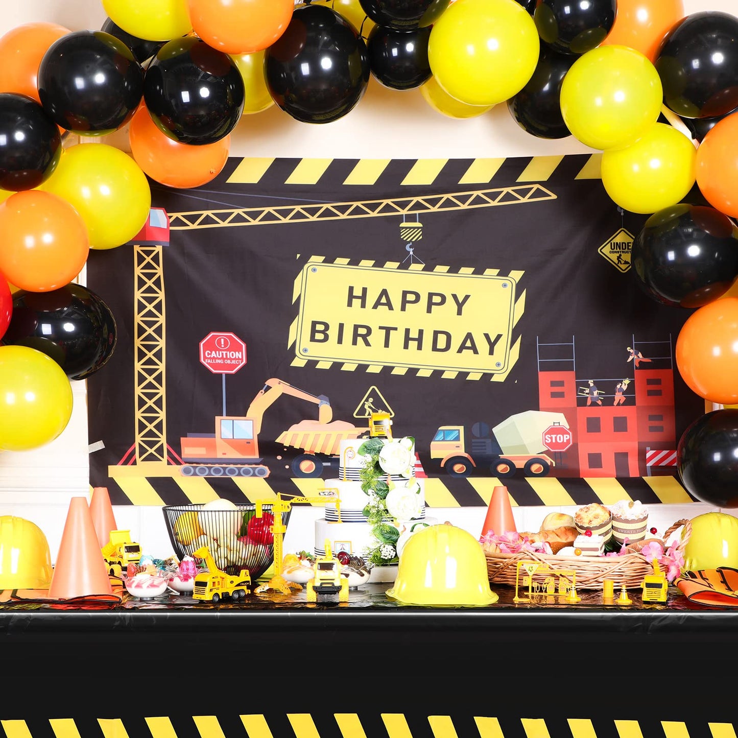 2 PCS Construction Birthday Party Tablecloth Dump Truck Birthday Table Covers for Kids Boys Birthday Construction Party Decorati