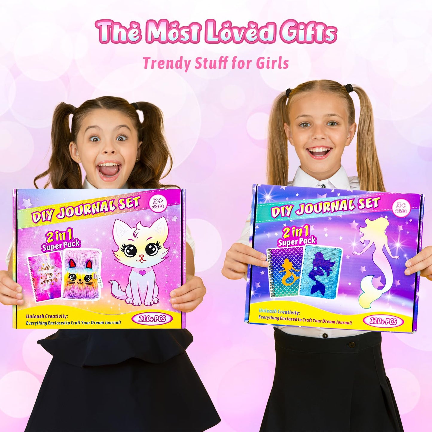 2-Pack Diy Journal Kit For Girls Ages 8-12 13 14 Year Olds, Birthday Gifts For Teen Girls, 110Pcs Cute Scrapbook Supplies Statio