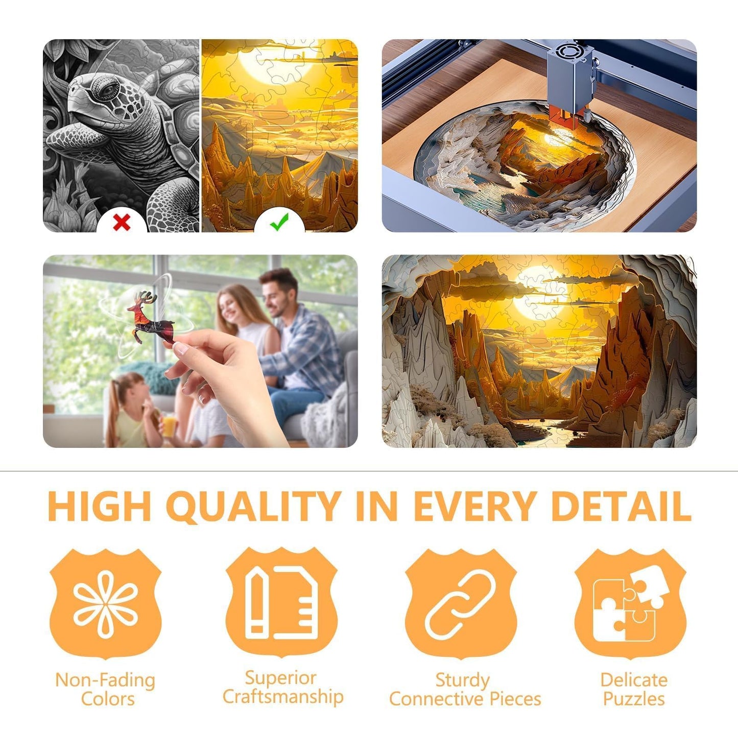 Wooden Puzzles for mature-themeds  3D Vision Effects Inside the Cave Wooden Jigsaw Puzzles for mature-themeds  Unique Shape  Mountain Rivulet Sunset Landscape Wood Puzzles mature-themed  Home Decor (L-13.4 * 13.4in -300 pcs)