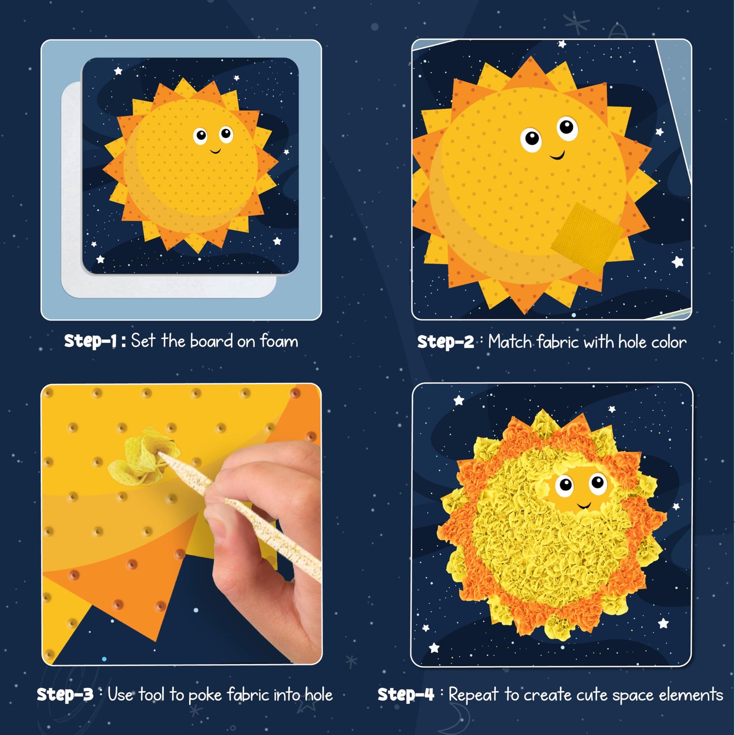 jackinthebox Poke Poke Art for Kids - Space Theme, Mess-Free Fabric Art and Craft, Flower Pressing Kits, Gift for Kids, Toys for