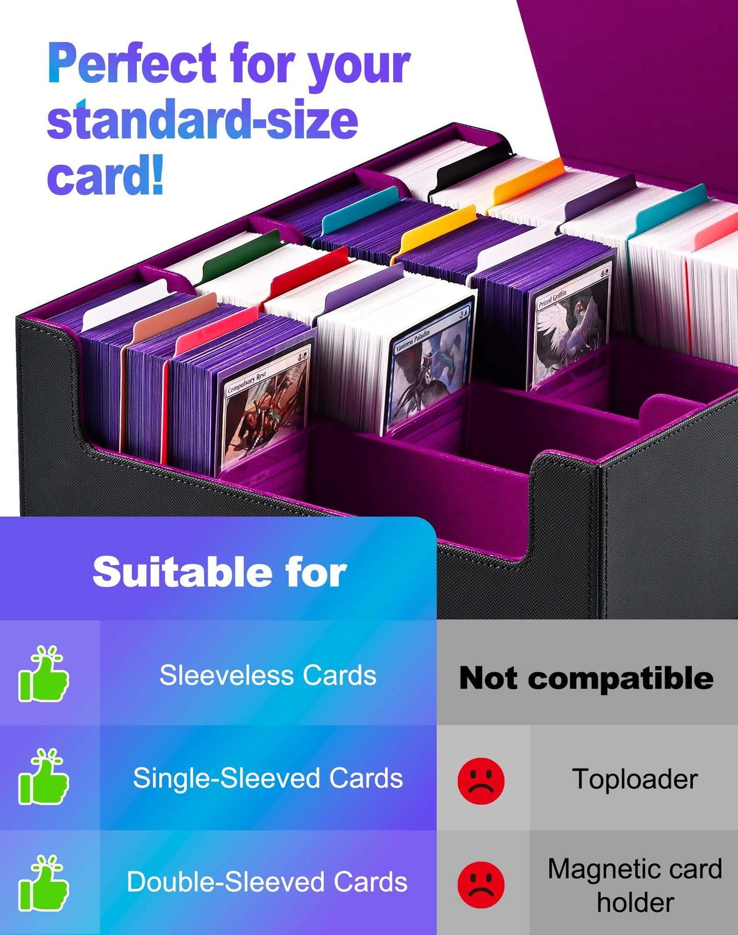 Uaono Card Storage Box For Trading Cards, 2400+ Mtg Commander Deck Box With 24Pcs Colorful Divider, Card Case Fits For Magic Tcg