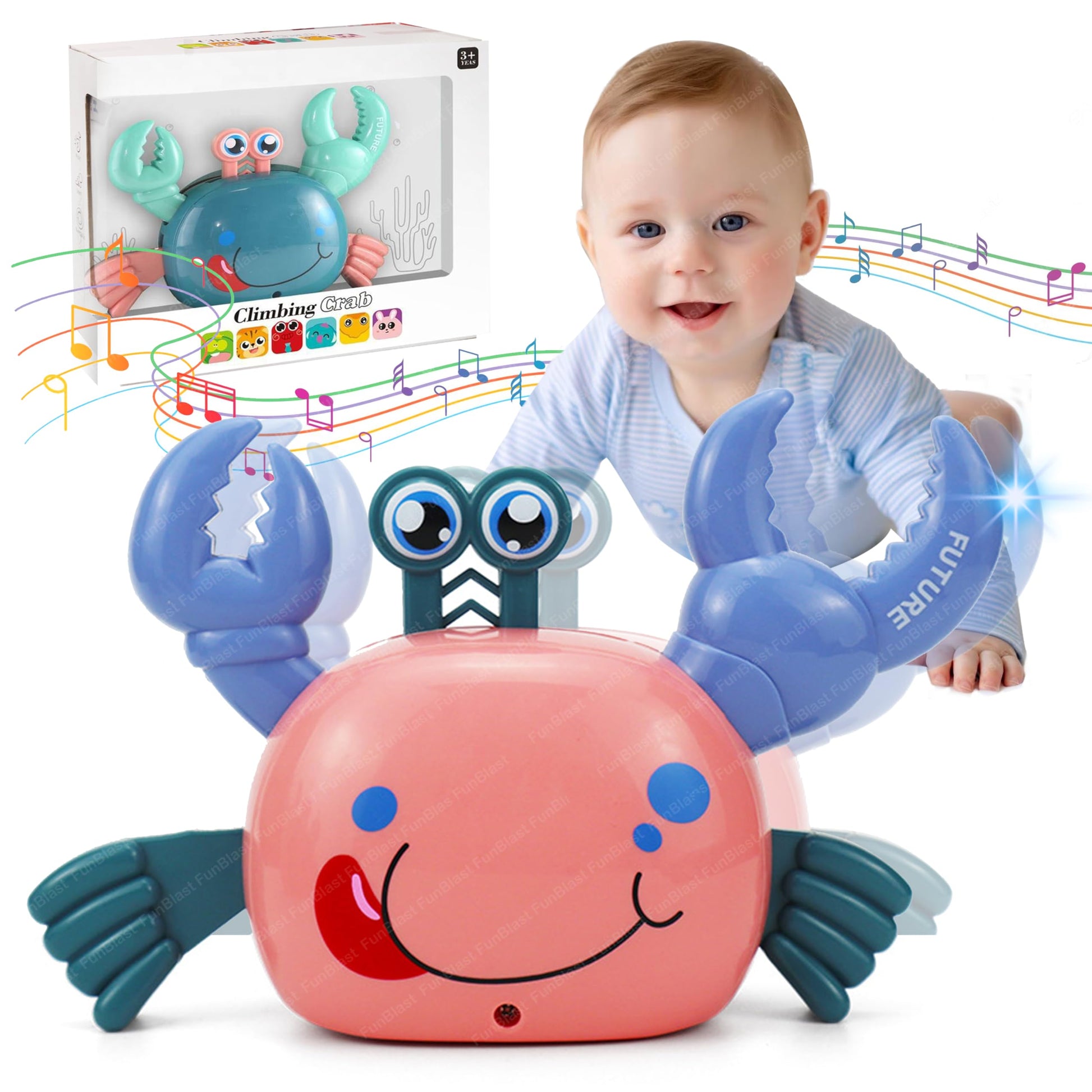 Funblast Crab Toy For Kids  Bump & Go Musical Crab Toys, Walking Moving Toys For Babies Infant Toddlers Fun Play Interactive Ea