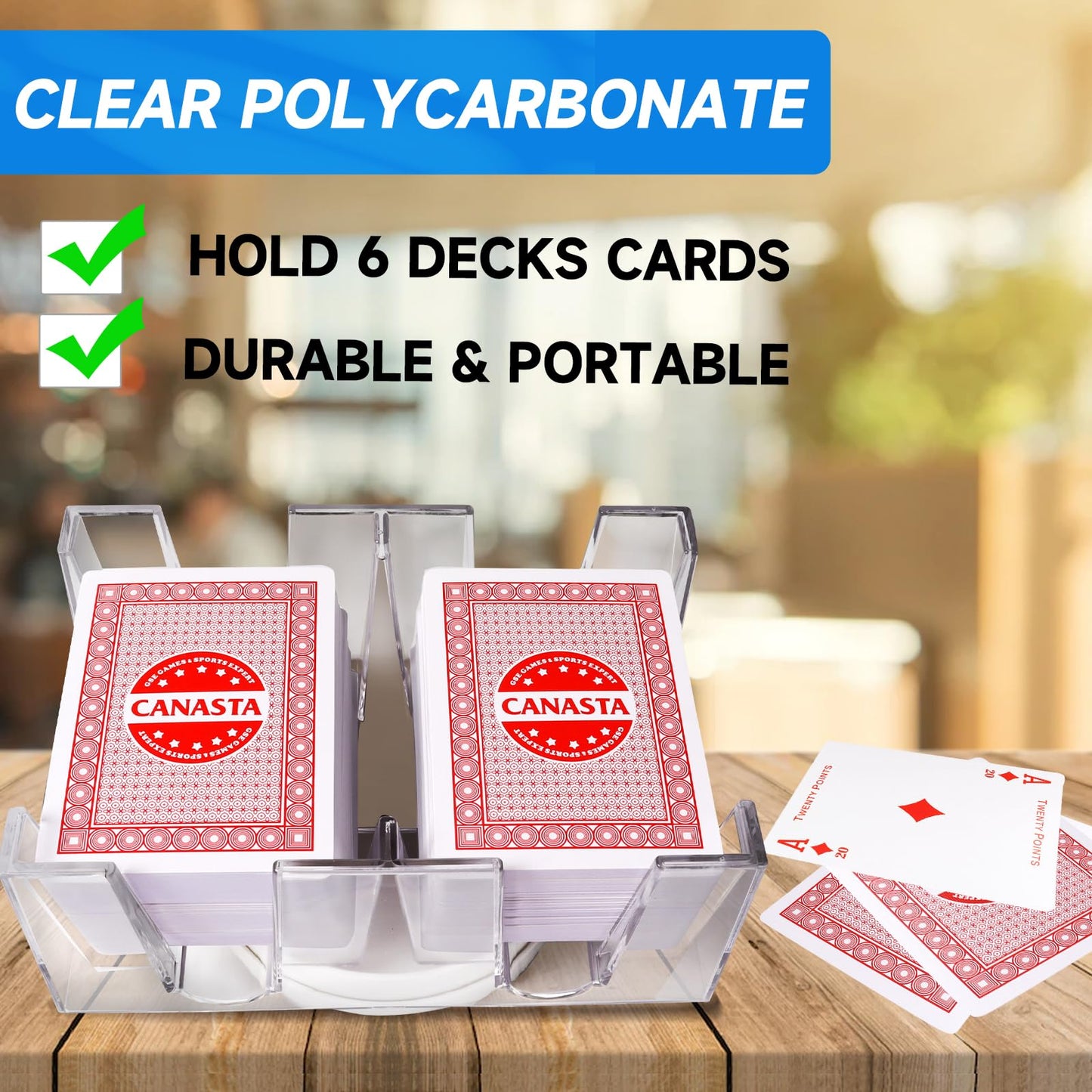 Gse Games & Sports Expert Canasta Cards Game Set, Includes 6 Decks Canasta Playing Cards With Point Values, A Revolving Card Tray, And 100 Canasta Score Sheets (Red)