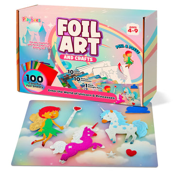 Playbees Foil Art Kit Unicorns & Princesses - Preschool Arts and Crafts Kit for Kids- No Mess Art for Boys & Girls Ages 4, 5, 6,