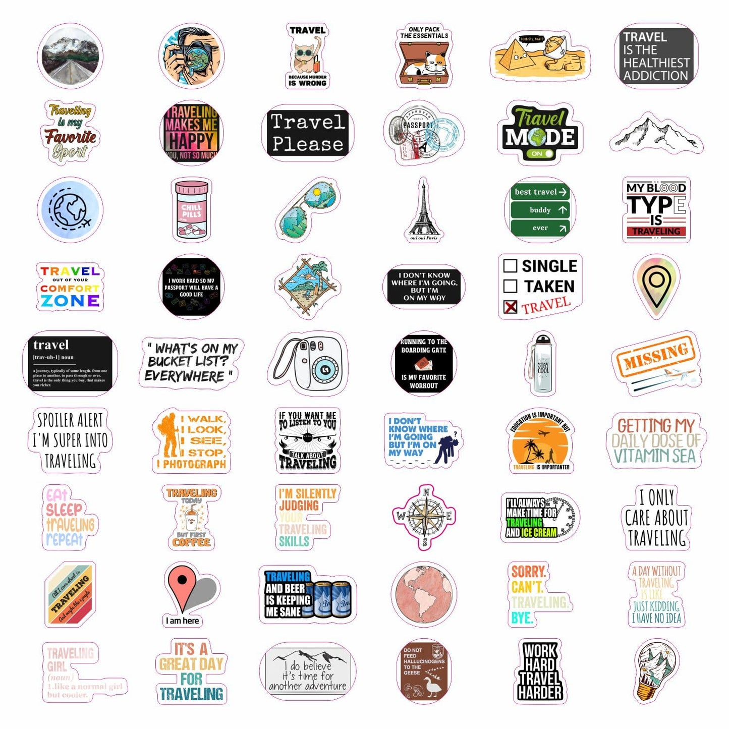 Bulbacraft 100Pcs Funny Travel Stickers, Scrapbook Stickers Travel - Traveler Sticker Pack For Laptop, Travelers Notebook Access