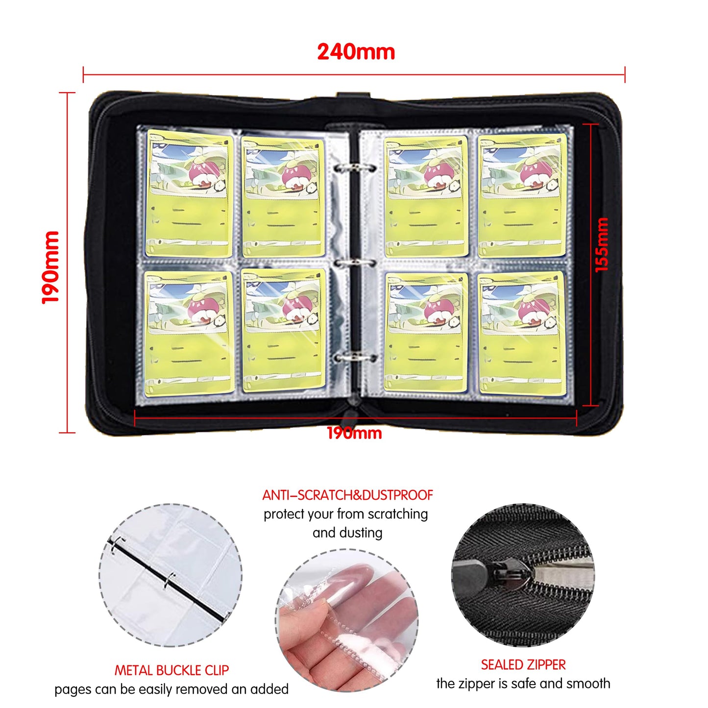 Extalas Playmat for One Piece Card Game for Two Players, 24x24 inches, with 4-Pocket Card Binder Set and 400+ Card Capacity(Whit