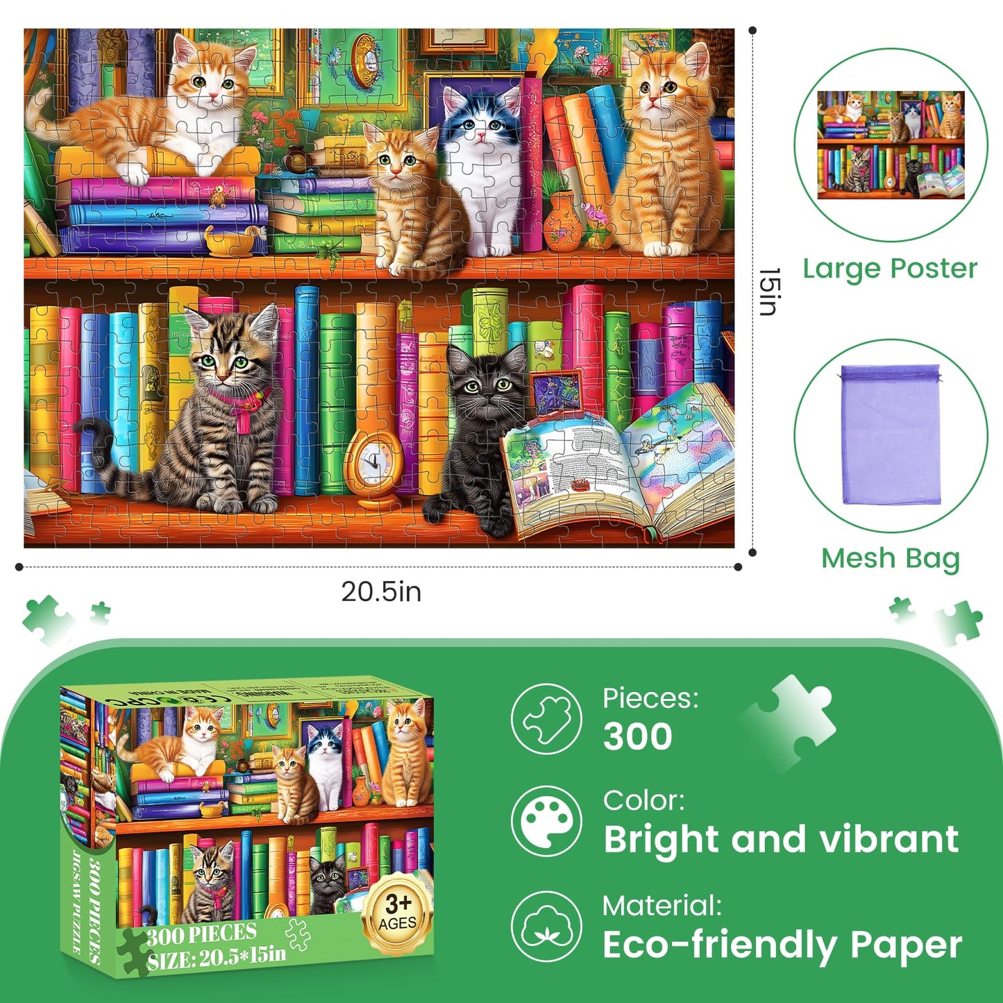 300 Piece Puzzles for mature-themeds Jigsaw Puzzles 300 Pieces Cat Aniamls Puzzle 300 Pieces mature-themed Jigsaw Puzzle Games Funny Puzzles for mature-themed Kids Senior Challenging Family Games Gift Toy