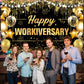 Yoirrat Happy Work Anniversary Banner - Gold & Black Polyester Backdrop, 70.8" x 43.3" for Employee Appreciation