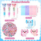 CY2SIDE Axolotl Party Gift Set - 12 Pack Stationery with 4-in-1 Pen, Sticky Notes & Stickers, Pink/Blue for Kids Goodie Bags