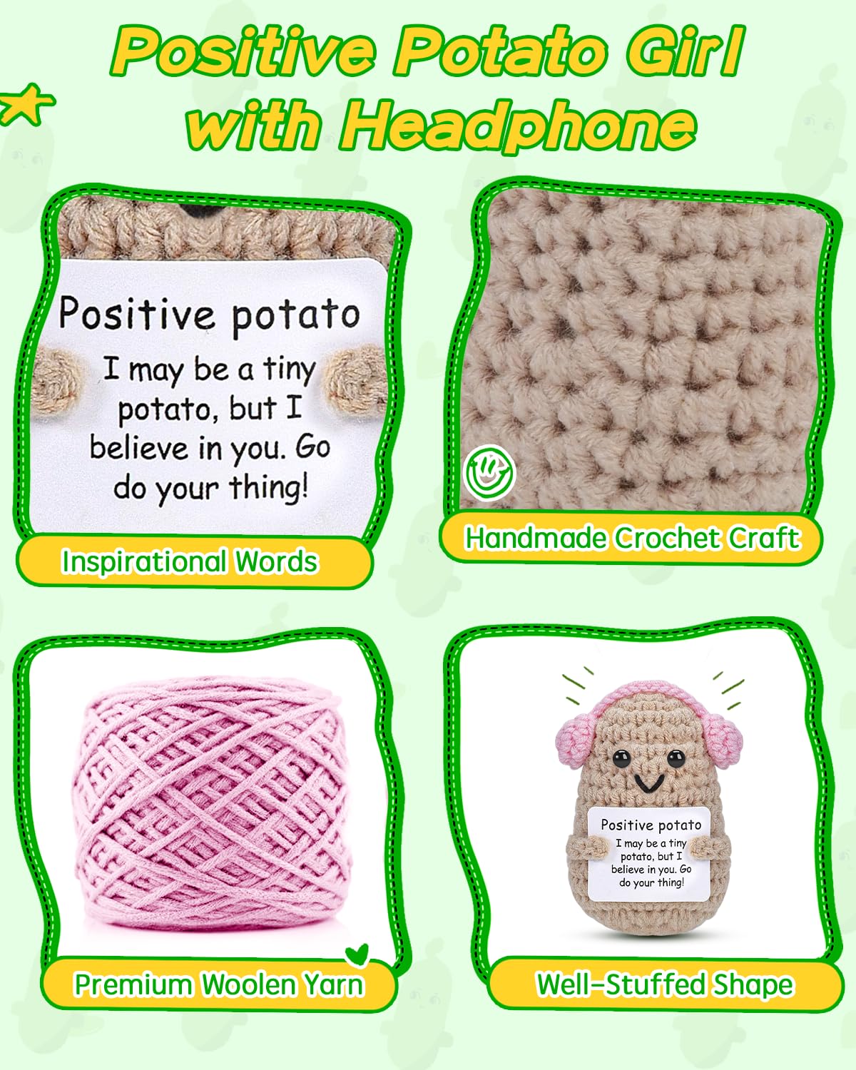 Jelutar Mini Funny Positive Potato, 3 Inch Knitted Doll With Positive Card For Cheer Up Gifts And Party Decorations, Cute Positi
