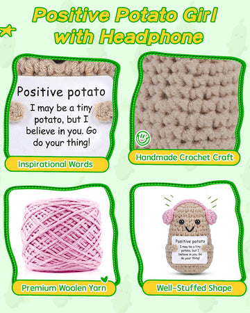Jelutar Mini Funny Positive Potato, 3 Inch Knitted Doll With Positive Card For Cheer Up Gifts And Party Decorations, Cute Positi