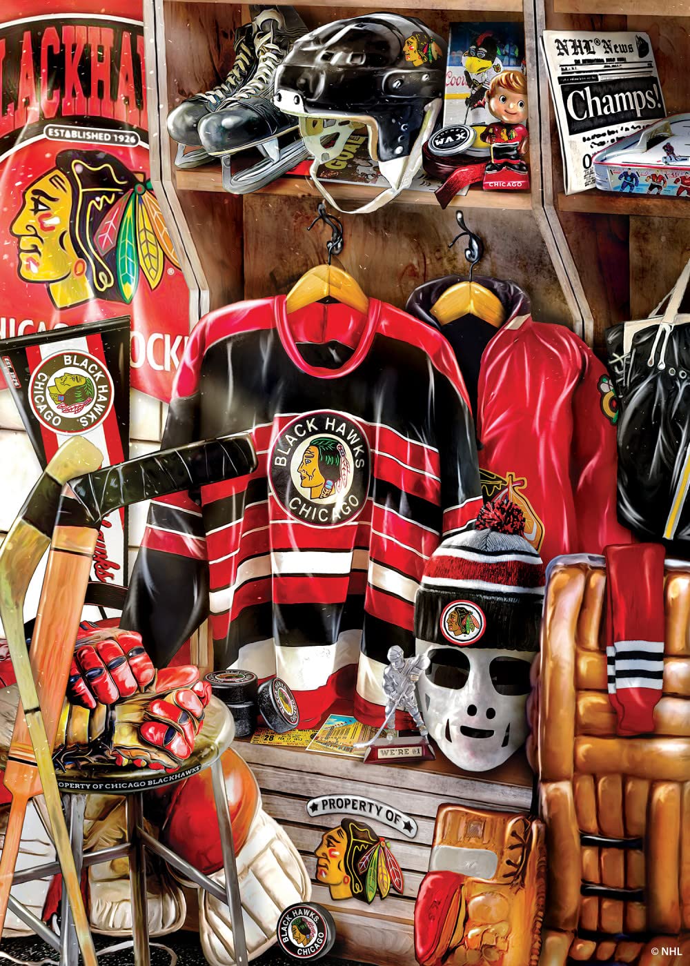 Masterpieces Game Day 500 Piece Jigsaw Puzzle For Adults - Nhl Chicago Blackhawks Locker Room - 15'X21'