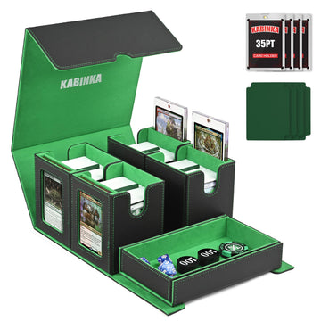 MTG Deck Box with Commander Display -protected designed Design  5 in 1 Trading Card Storage Box Fit 400 Double-sleeved Cards  Card Deck Case for TCG/Sports Cards with 4 Magnetic Card Holders(Black Green)