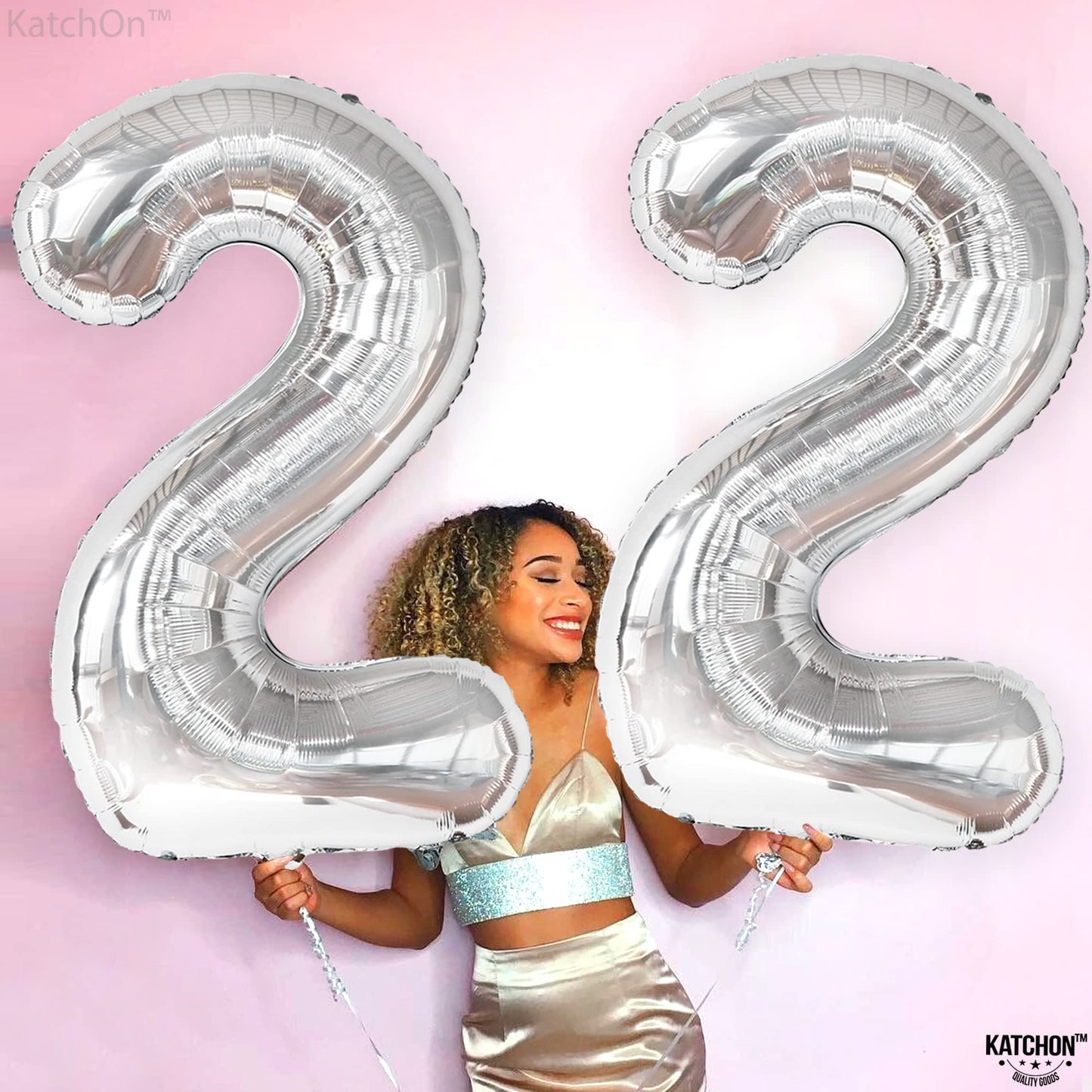 Giant, 40 Inch Silver 22 Balloon Number - 22Nd Birthday Balloons | Mylar 22 Silver Balloons For 22Nd Birthday Decorations | Silver 22 Balloons, Happy 22 Birthday Decorations | 22 Birthday Balloons