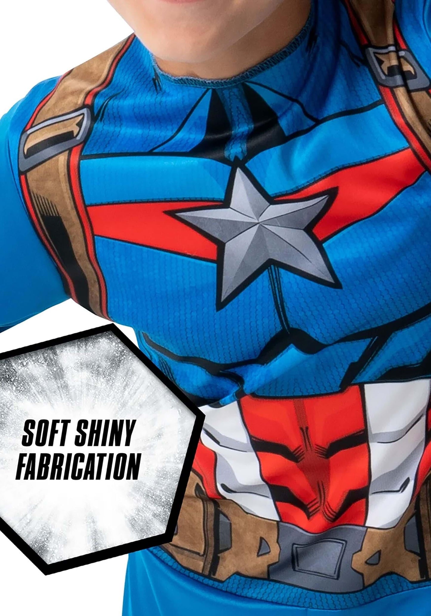 Marvel Captain America Official Youth Value Costume - Full-Bodied Fabric Jumpsuit With High-Resolution Printed Design And Plasti