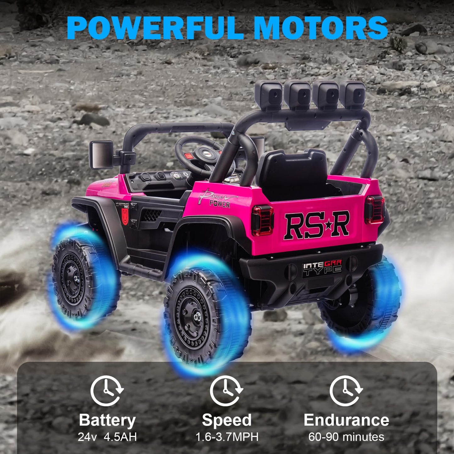 RunFast 24v Ride on Car with Remote Control Electric Ride on Toys Car for Kids 3-8 3.7mph Max Speed Battery Powered Large Seat with Safety Belt Aux Port Gift for Boy & Girl (Pink  24V)