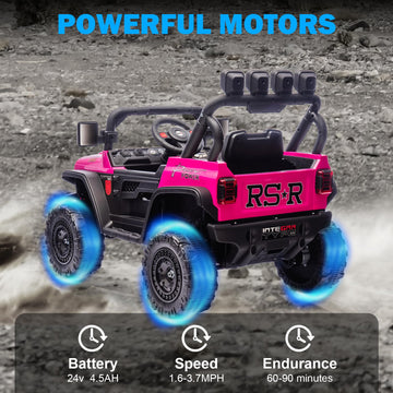 RunFast 24v Ride on Car with Remote Control Electric Ride on Toys Car for Kids 3-8 3.7mph Max Speed Battery Powered Large Seat with Safety Belt Aux Port Gift for Boy & Girl (Pink  24V)
