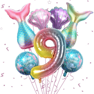 9Th Mermaid Birthday Decorations,Little Mermaid Party Decoration Mermaid Balloons Kit Sea Balloon Mermaid Foil Balloon Mermaid Tail Balloons For Girls Mermaid Party Baby Shower
