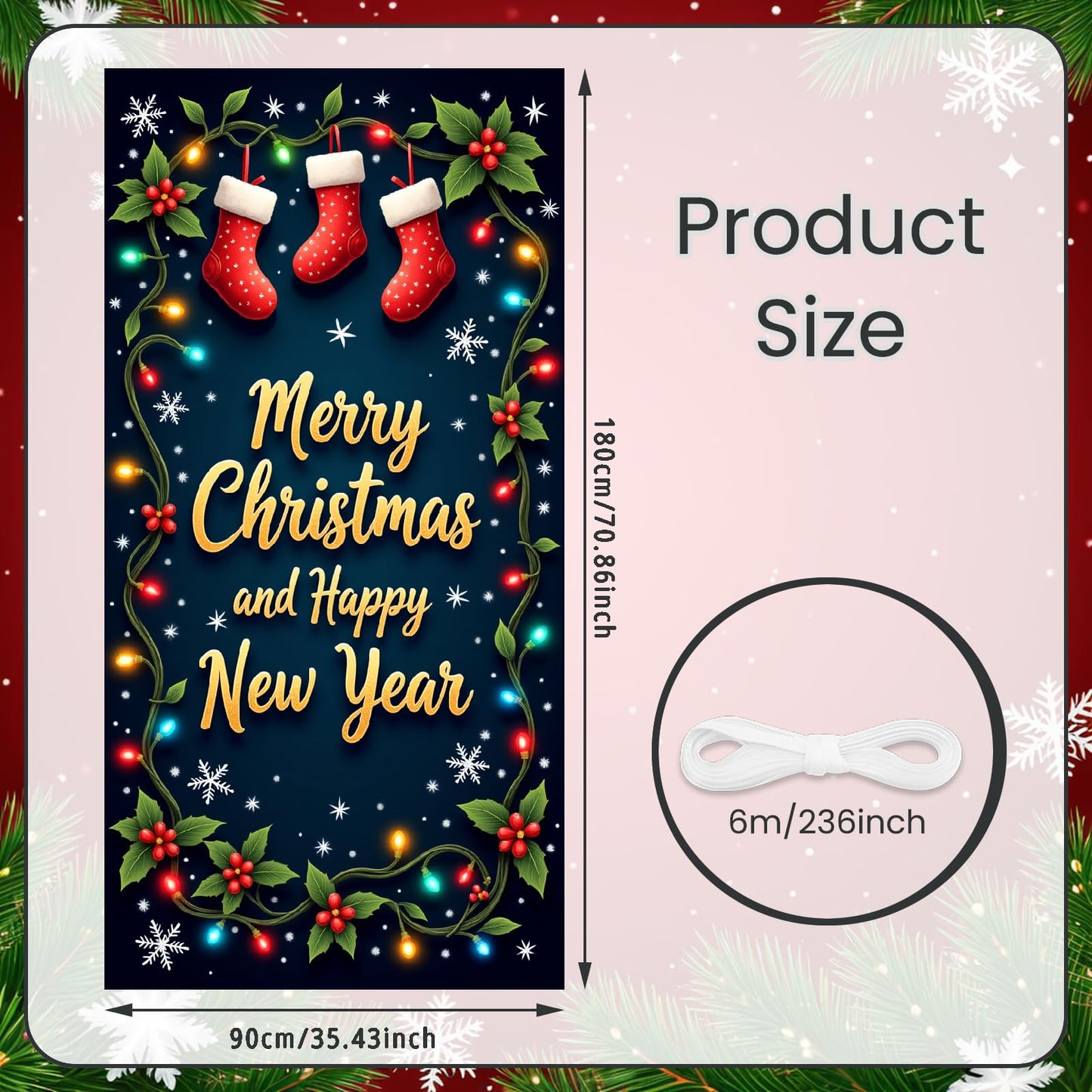 Large Merry Christmas Door Cover Christmas Stockings Door Banner Happy New Year Porch Hanging Backdrop for Xmas Party Supplies W