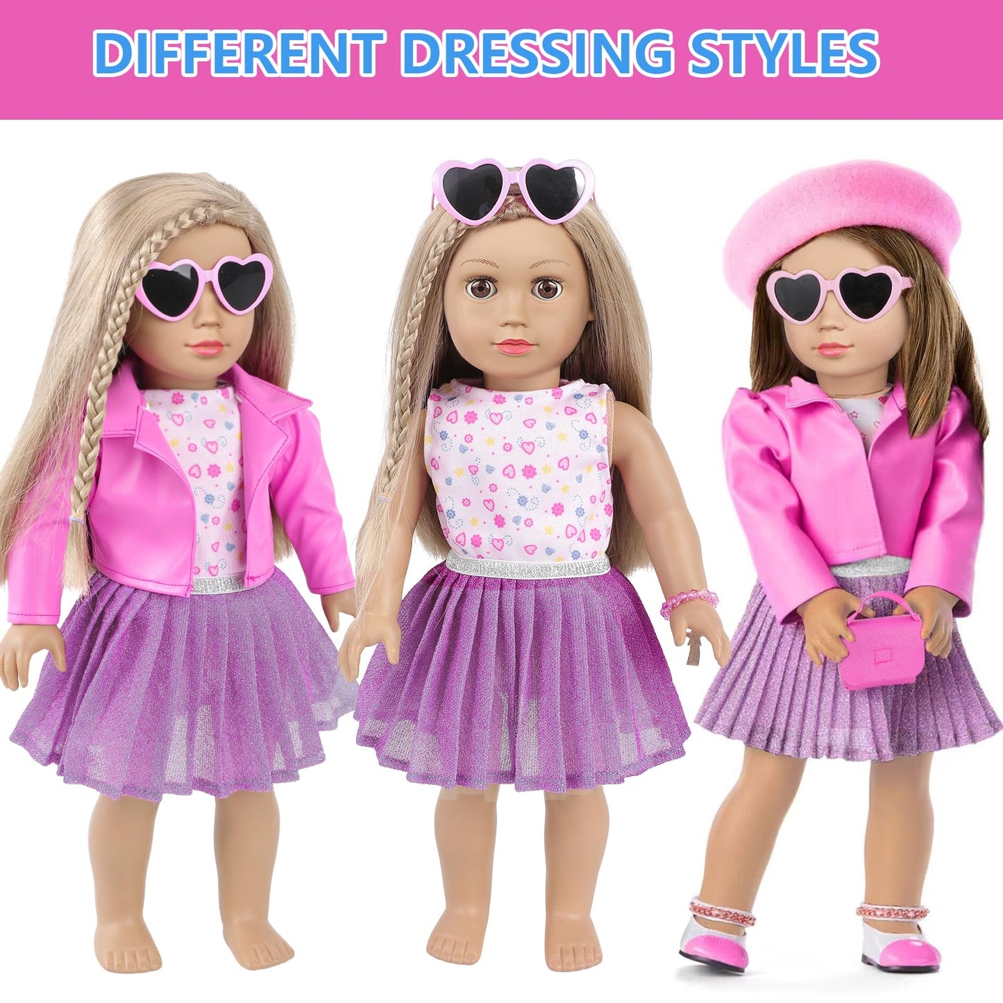 American 18 Inch Doll Makeup Accessories And Clothes,Tote Bag Set For 18'' Dolls Include Berets Outfits Sunglasses Phone Eye Sha