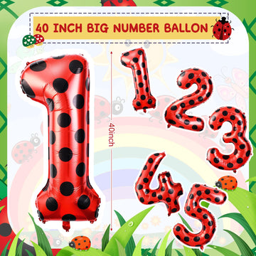 Lunmon 40 Inch Ladybug Large Number 1 Balloon 40 Inch Ladybug Balloon Birthday Decorations Supplies Black Red Polka Dots Ladybir