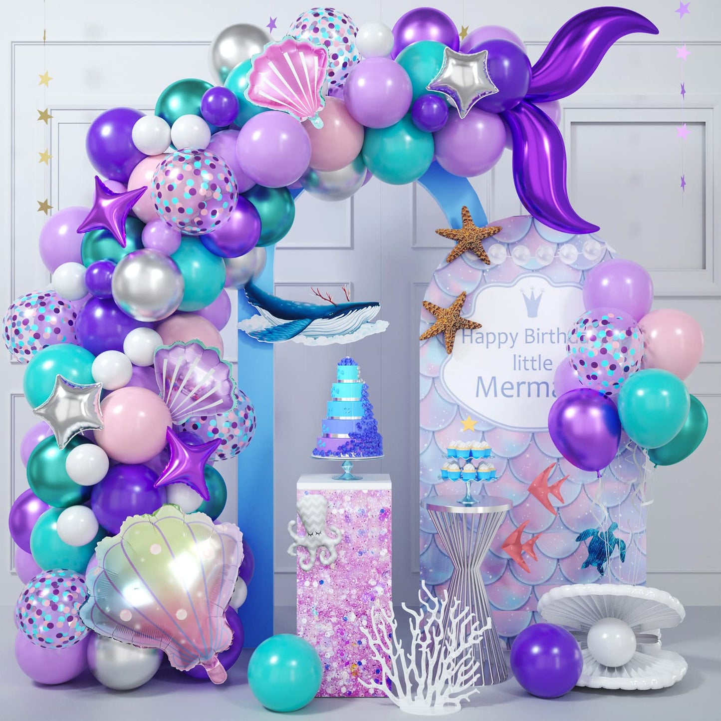 Mermaid Balloon Arch Kit With Tail Mermaid Theme Balloon Garland Pastel Pink Purple Blue Green Metallic Silver Latex Balloons Co