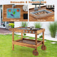 Costzon Mud Kitchen, Outdoor Play Kitchen With Sink, Faucet, Stoves And Cooking Accessories, Storage Shelf, Toddler Wooden Rolli