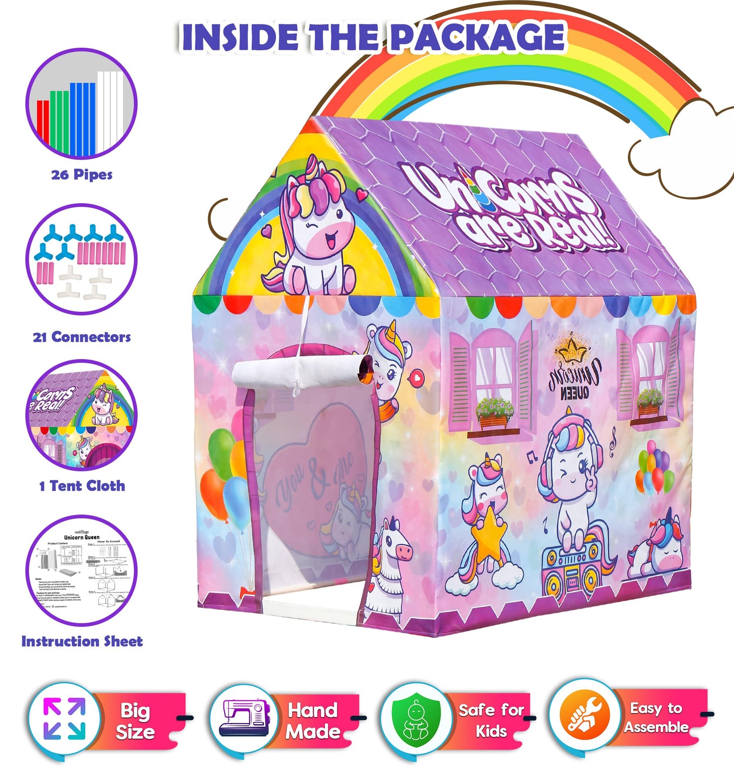 Zest 4 Toyz Unicorn Foldable Tent House For Girls Kids 5 +Years Hut Style Tent House For Girls (Size 110 Cm - Purple)