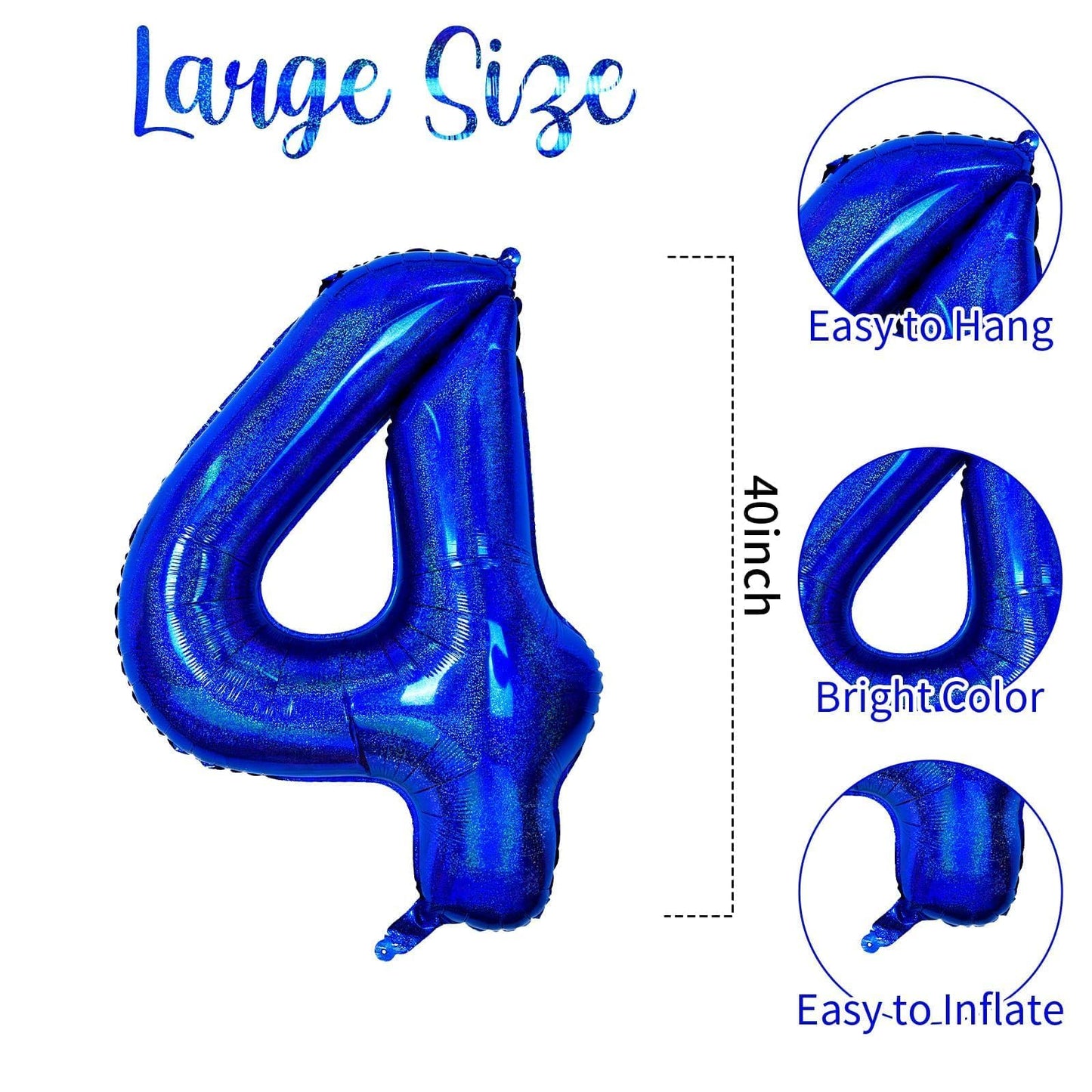 Number 4 Balloon 40 Inch, Dark Blue Big Number Balloon, Giant Foil 4 Balloons Number, Helium 4Th Birthday Balloons For Kids Boys