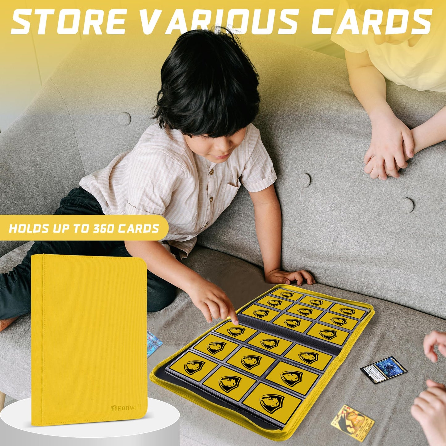 9 Pocket Card Binder  enhanced Zip Trading Card Binder  360 Double Sided Pocket PU Collection Binder  Collector Album  Card Folder for MTG  TCG  Sports Cards  (Yellow)