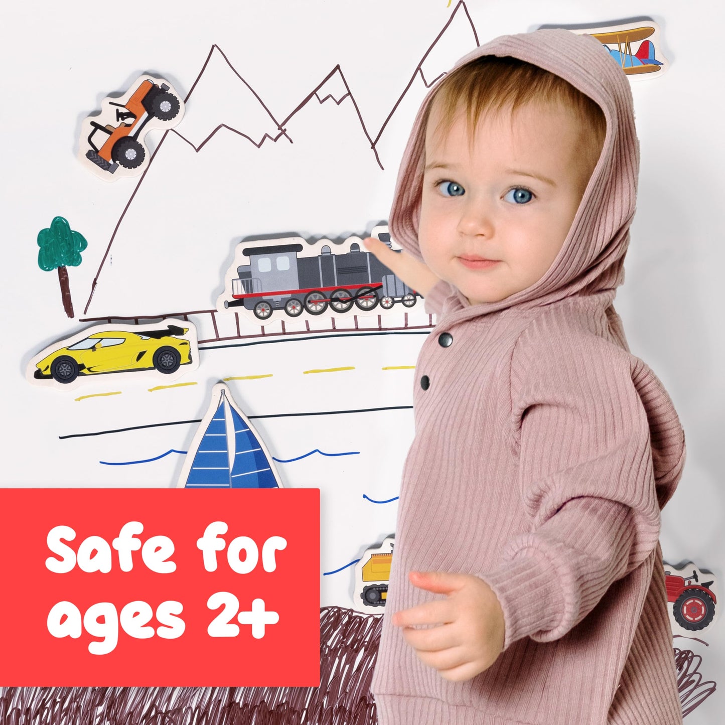 Spark & Wow Wooden Magnets | Transport | Magnets For Kids Ages 2+ | Open-Ended Play | Adhere To Fridges, Whiteboards And More