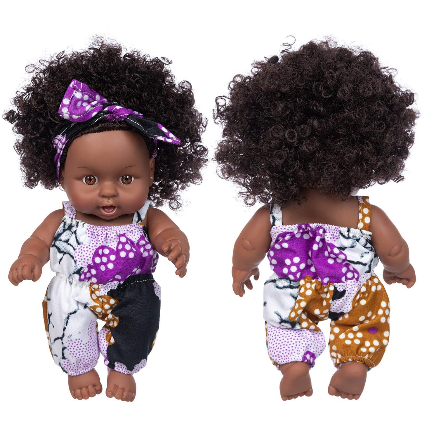 Ecore Fun 2 Pcs 8 Inch Black Baby Doll African Washable Realistic Silicone Baby Dolls with Clothes and Hairband