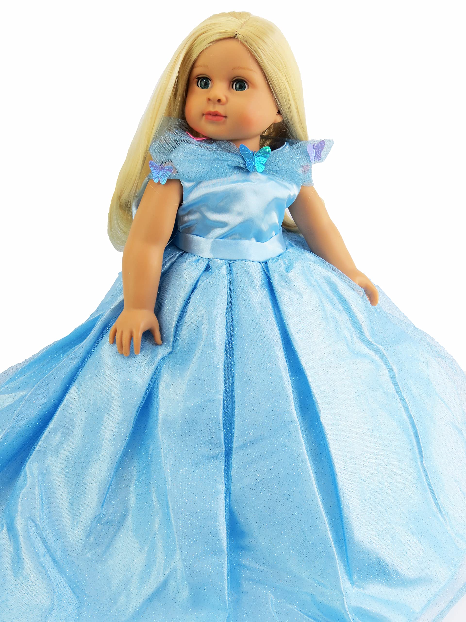 American Fashion World Blue Gown with Butterflies for 18-Inch Dolls | enhanced Quality & Trendy Design | Dolls Clothes | Outfit Fashions for Dolls for Popular Brands
