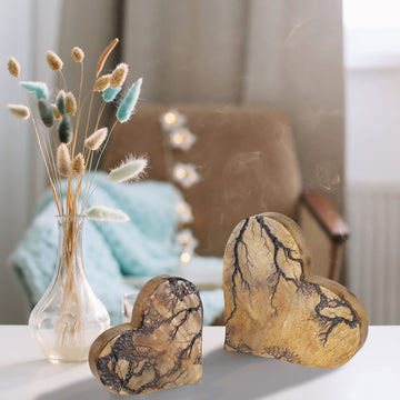 Whw Whole House Worlds Tree Of Life Embellished Hearts, Set 2,Carved Mango Wood, Rustic Incised Branch Pattern, 6.25 And 4.75 In