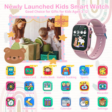 Kids Smart Watch With 32 Games Gift For Girls Age 3-12 Smart Watch For Kids With Touch Screen,Video,Camera,Music Player,Pedomete