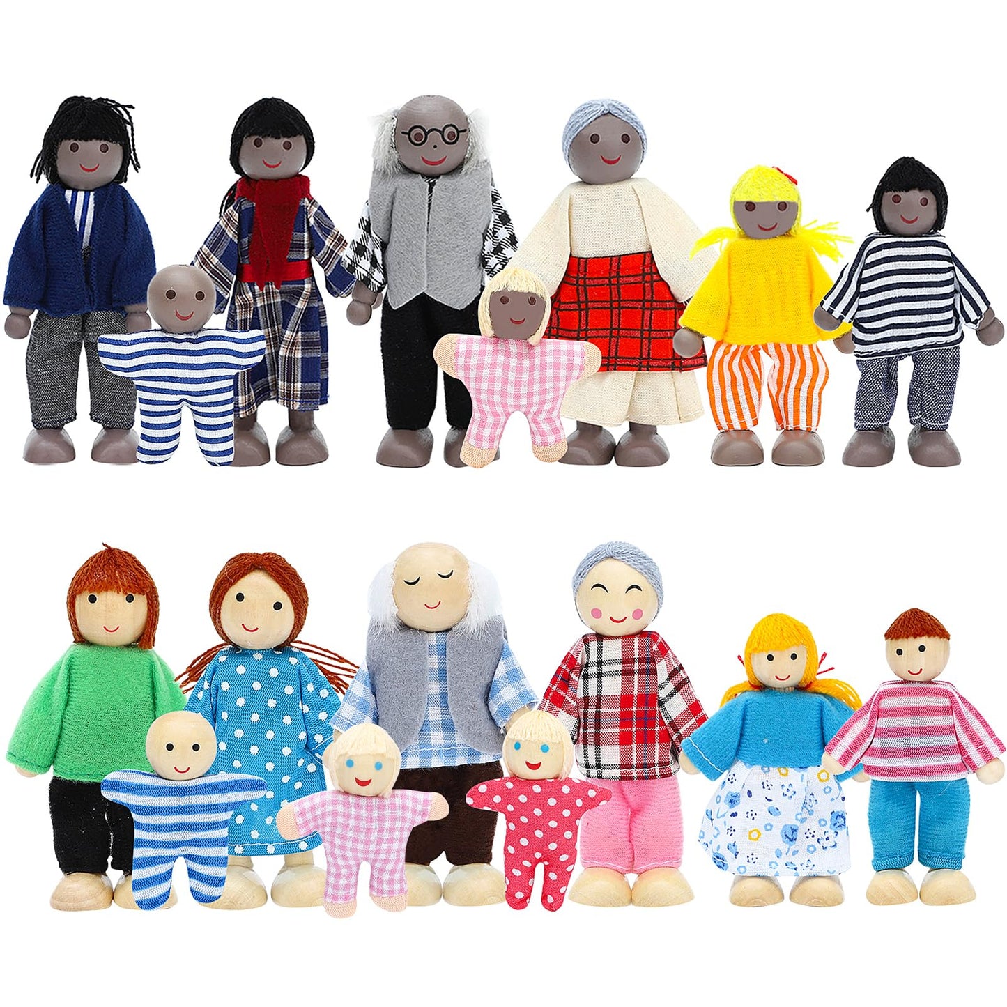 ONEST 17 Pieces Wooden Dollhouse Family Set Mini People Figures Sets Dollhouse Dolls Wooden Doll Family Pretend Play Figures Acc