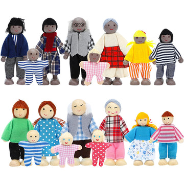 ONEST 17 Pieces Wooden Dollhouse Family Set Mini People Figures Sets Dollhouse Dolls Wooden Doll Family Pretend Play Figures Acc