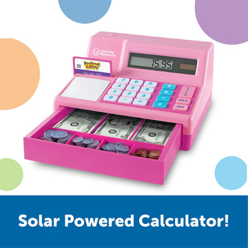Learning Resources Pretend & Play Calculator Cash Register Pink - 73 Pieces, Ages 3+, Cash Register for Kids, Play Money for Kid
