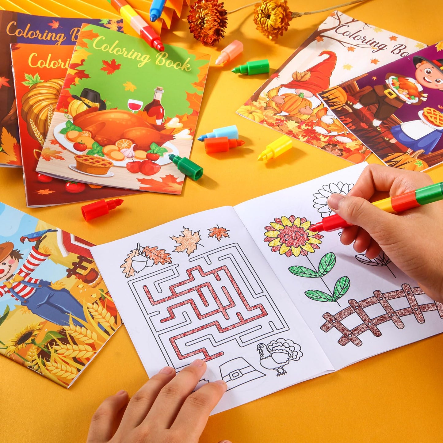 Ben Louis 24 Fall Mini Coloring Books With 24 Crayons Fall Harvest Party Favors Bulk For Kids Autumn Leaf Pumpkin Birthday Thank
