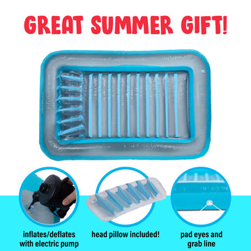 Inflatable Tanning Pool Lounge Float | Personal Pool Lounger With Pillow | Inflatable Tanning Pool Bed (Blue) | 13 Years+